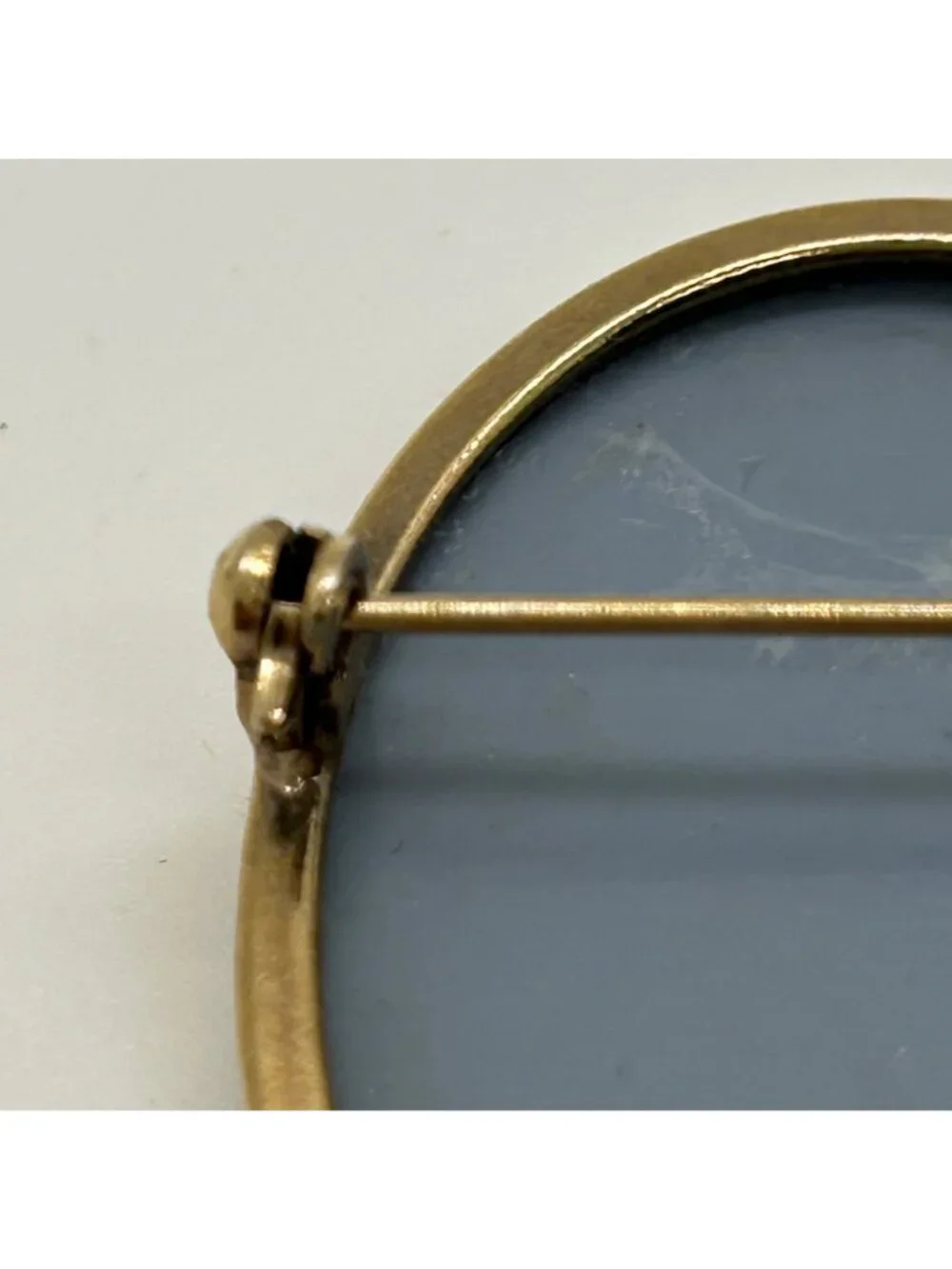 Vintage Acrylic Cameo Brooch Pin Blue Oval Gold Tone Portrait Classic Estate